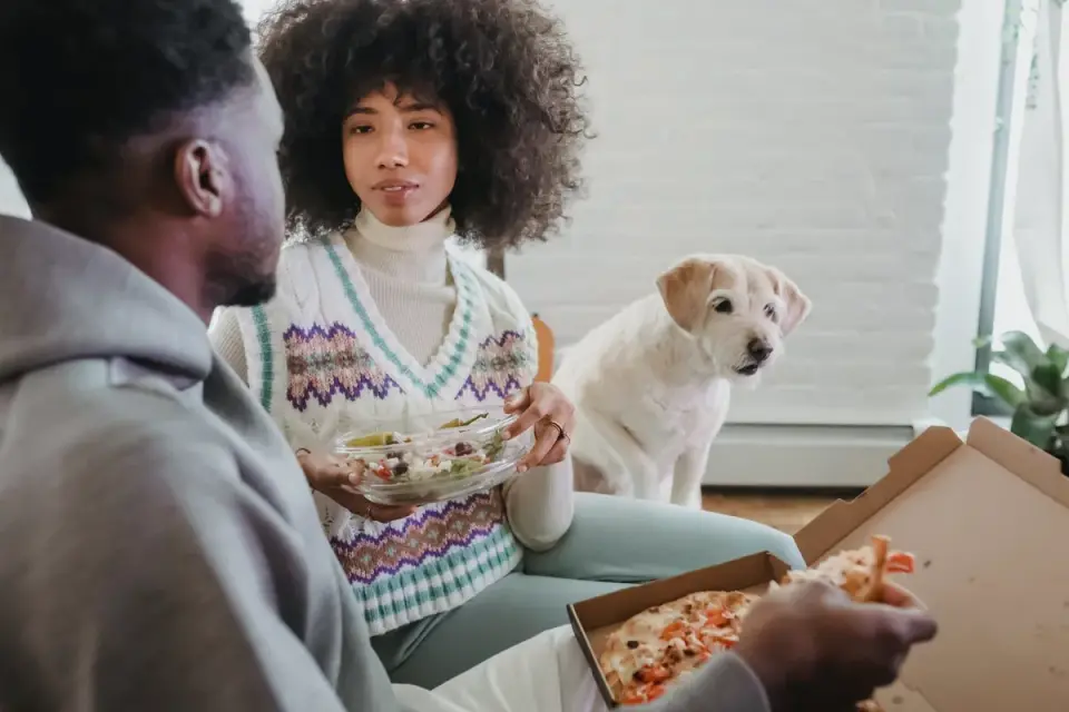 Dog eating from a bowl
