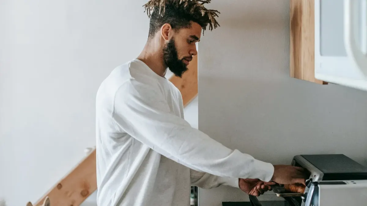Dog owner preparing a meal
