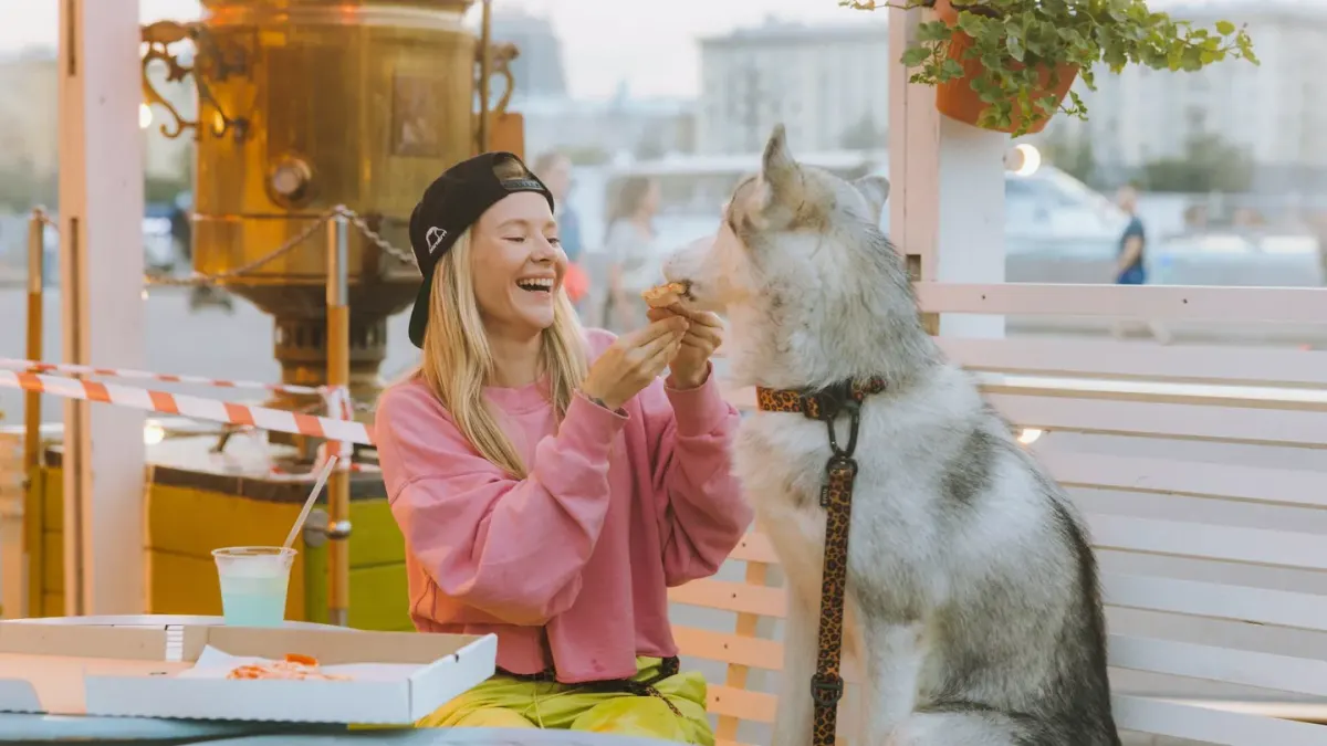 Dog owner preparing a meal