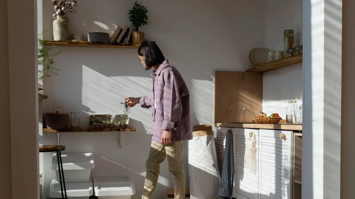 Dog owner preparing dog food kitchen