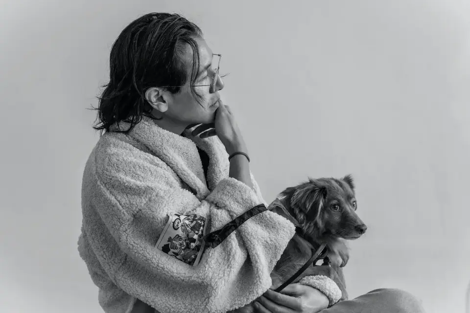 Dog with an owner at home